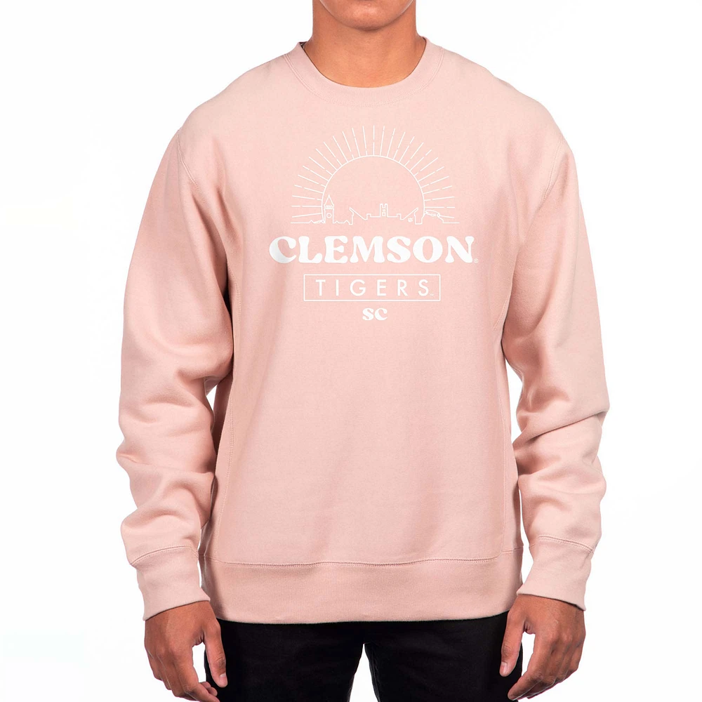 Men's Uscape Apparel Pink Clemson Tigers Premium Heavyweight Crewneck Sweatshirt