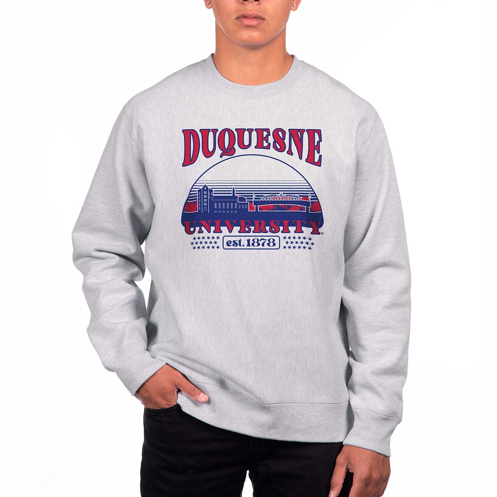Men's Uscape Apparel Heather Gray Duquesne Dukes Premium Heavyweight Crewneck Sweatshirt