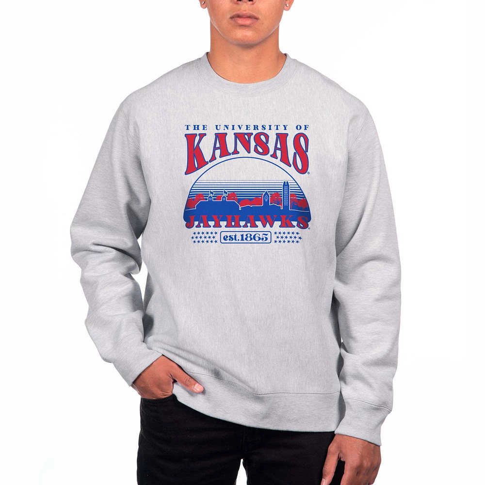 Men's Uscape Apparel Heather Gray Kansas Jayhawks Premium Heavyweight Crewneck Sweatshirt