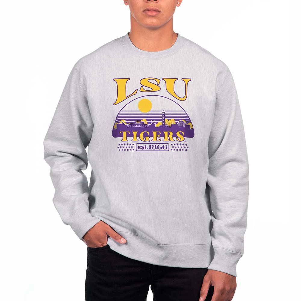 Men's Uscape Apparel Heather Gray LSU Tigers Premium Heavyweight Crewneck Sweatshirt