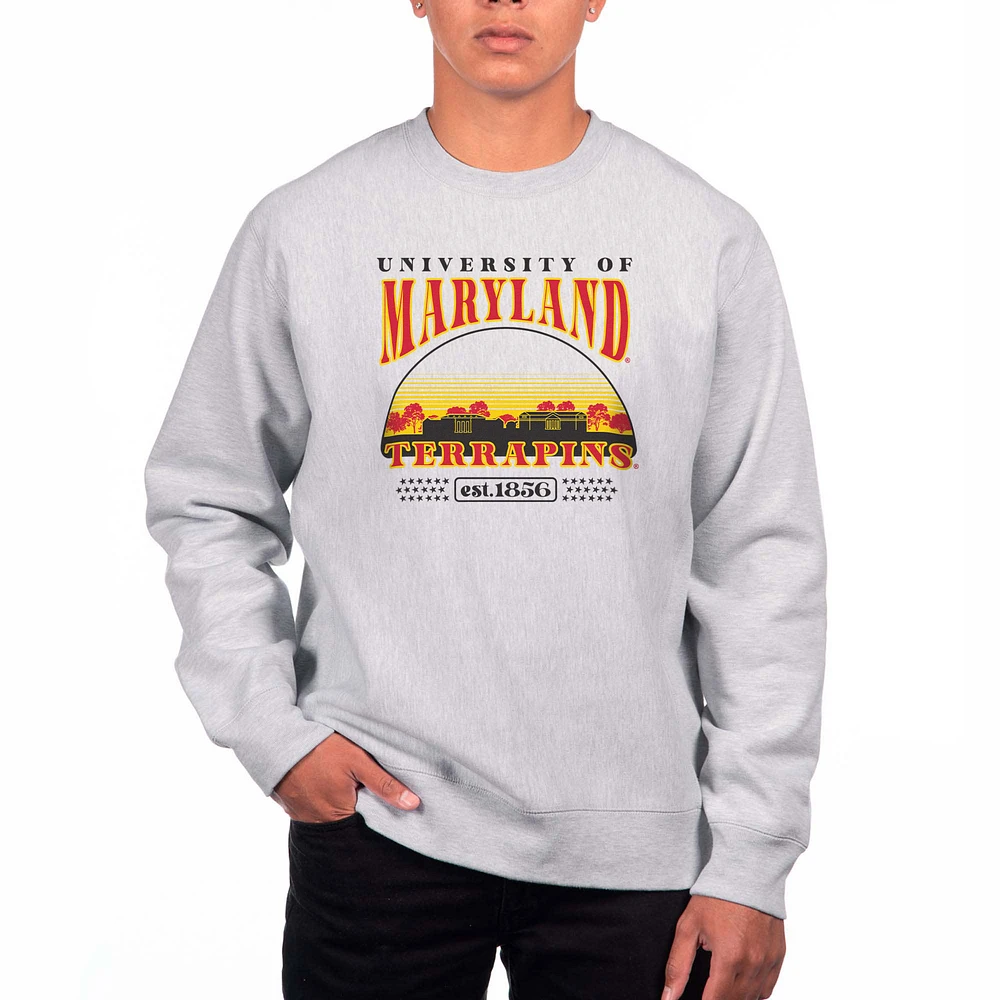 Men's Uscape Apparel Heather Gray Maryland Terrapins Premium Heavyweight Crewneck Sweatshirt