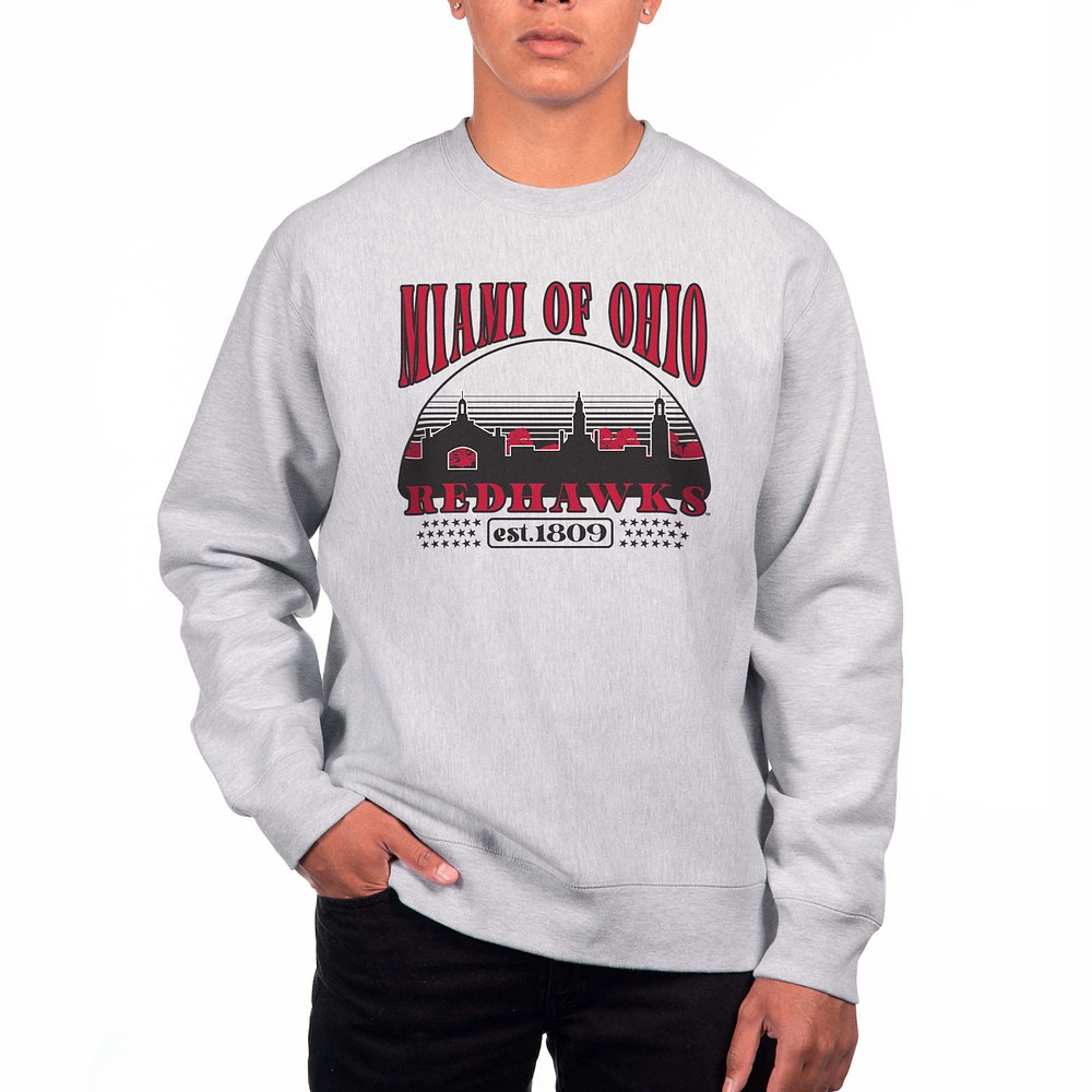 Men's Uscape Apparel Heather Gray Miami University RedHawks Premium Heavyweight Crewneck Sweatshirt
