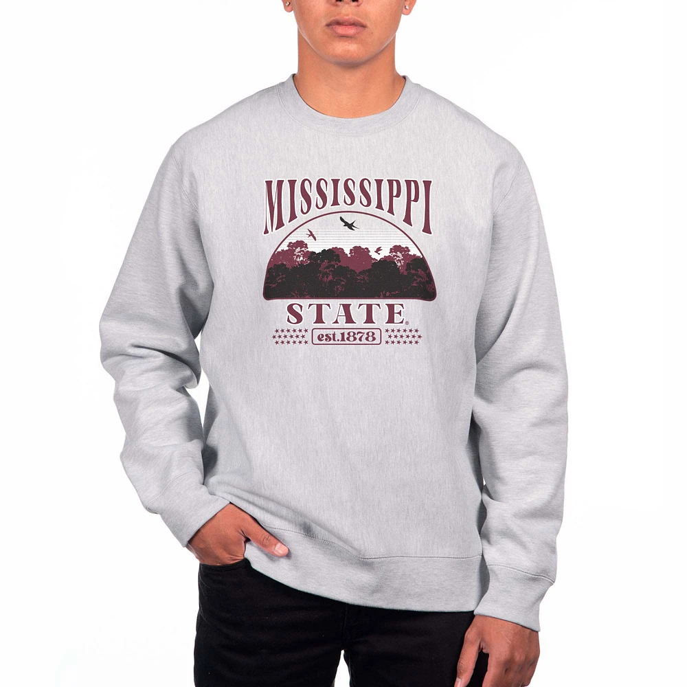 Men's Uscape Apparel Heather Gray Mississippi State Bulldogs Premium Heavyweight Crewneck Sweatshirt