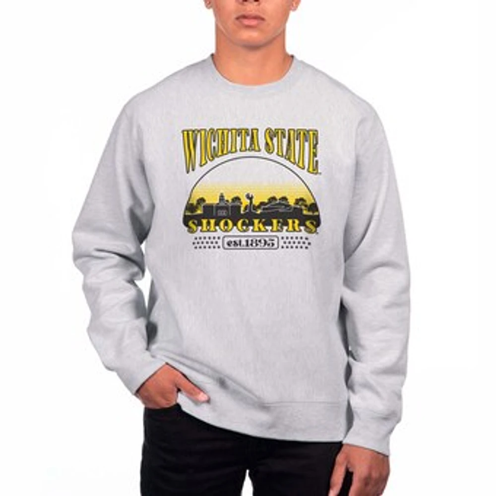 Men's Uscape Apparel Heather Gray Wichita State Shockers Premium Heavyweight Crewneck Sweatshirt