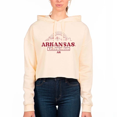Women's Uscape Apparel Cream Arkansas Razorbacks Fleece Crop Hoodie