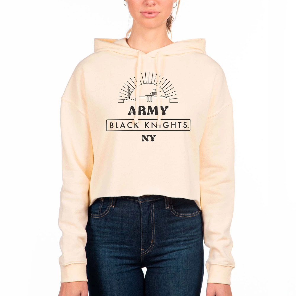 Women's Uscape Apparel Cream Army Black Knights Fleece Crop Hoodie