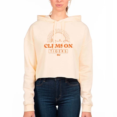 Women's Uscape Apparel Cream Clemson Tigers Fleece Crop Hoodie