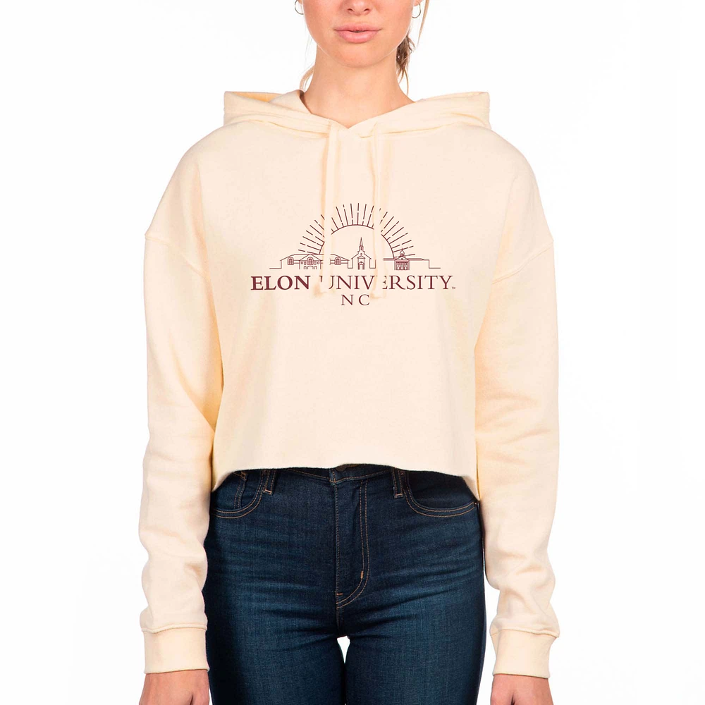 Women's Uscape Apparel Cream Elon Phoenix Fleece Crop Hoodie