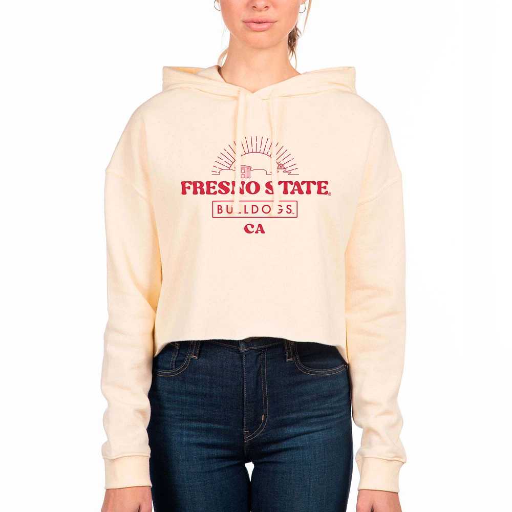 Women's Uscape Apparel Cream Fresno State Bulldogs Fleece Crop Hoodie