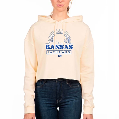 Women's Uscape Apparel Cream Kansas Jayhawks Fleece Crop Hoodie