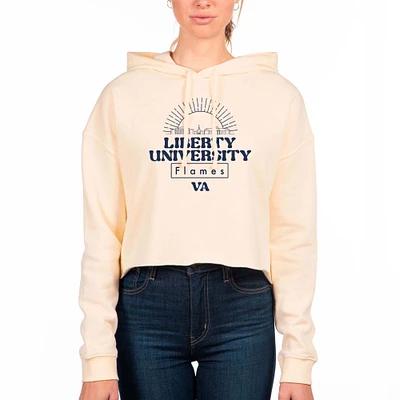 Women's Uscape Apparel Cream Liberty Flames Fleece Crop Hoodie