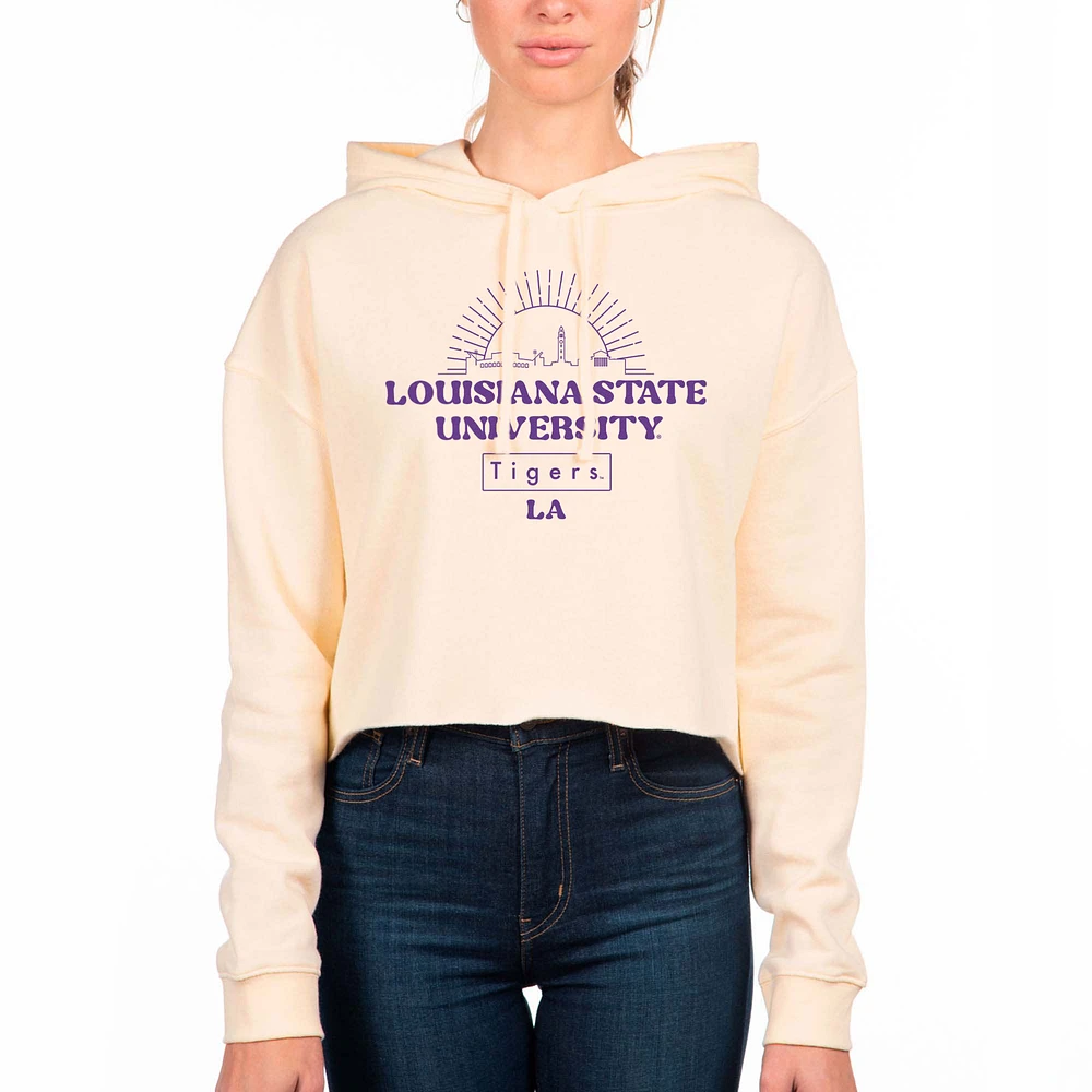 Women's Uscape Apparel Cream LSU Tigers Fleece Crop Hoodie