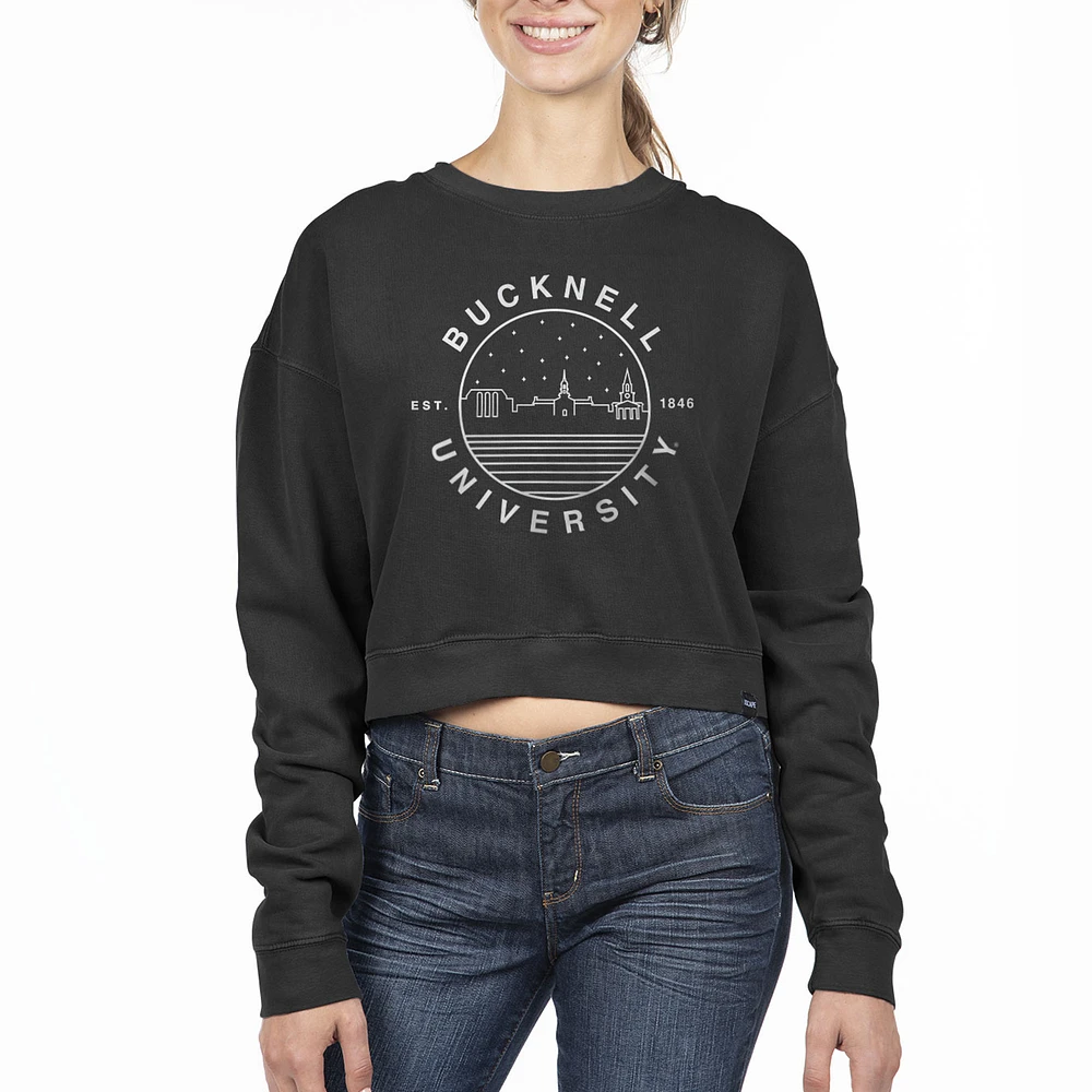 Women's Uscape Apparel Black Bucknell Bison Fleece Crop Crewneck Sweatshirt