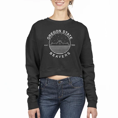 Women's Uscape Apparel Black Oregon State Beavers Fleece Crop Crewneck Sweatshirt