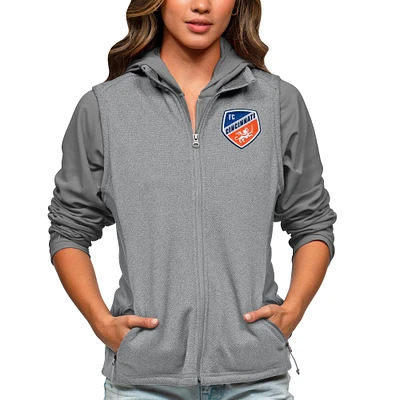 Women's Antigua Heather Gray FC Cincinnati Team Logo Course Full-Zip Vest