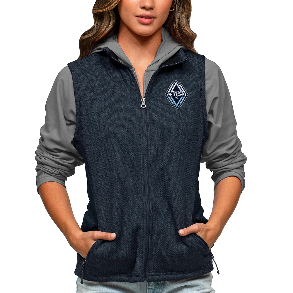 Women's Antigua Heather Navy Vancouver Whitecaps FC Team Logo Course Full-Zip Vest