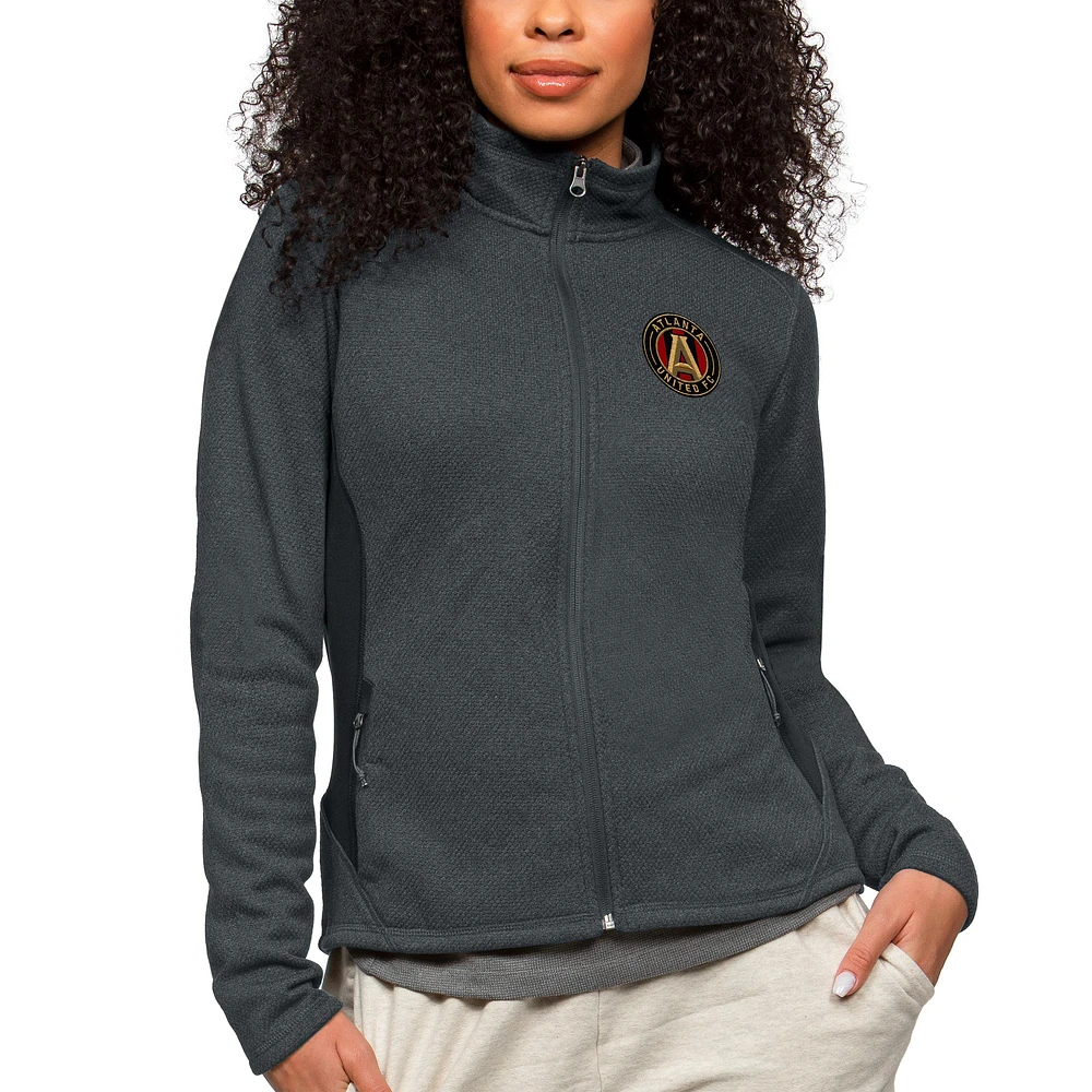 Women's Antigua Heather Charcoal Atlanta United FC Team Logo Course Full-Zip Jacket