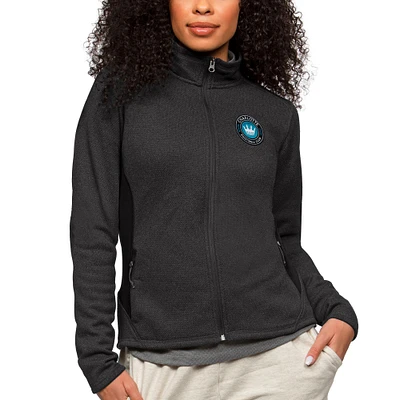 Women's Antigua Heather Black Charlotte FC Team Logo Course Full-Zip Jacket