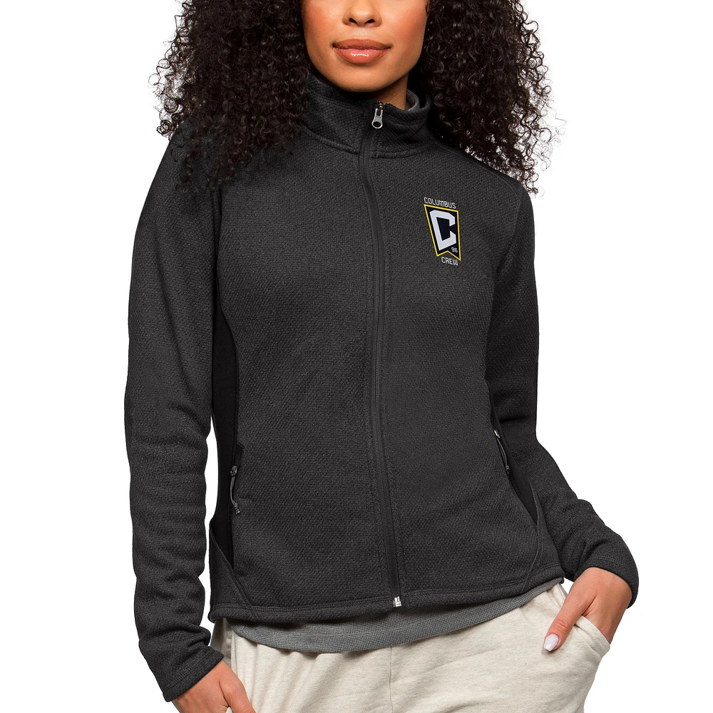 Women's Antigua Heather Black Columbus Crew Team Logo Course Full-Zip Jacket