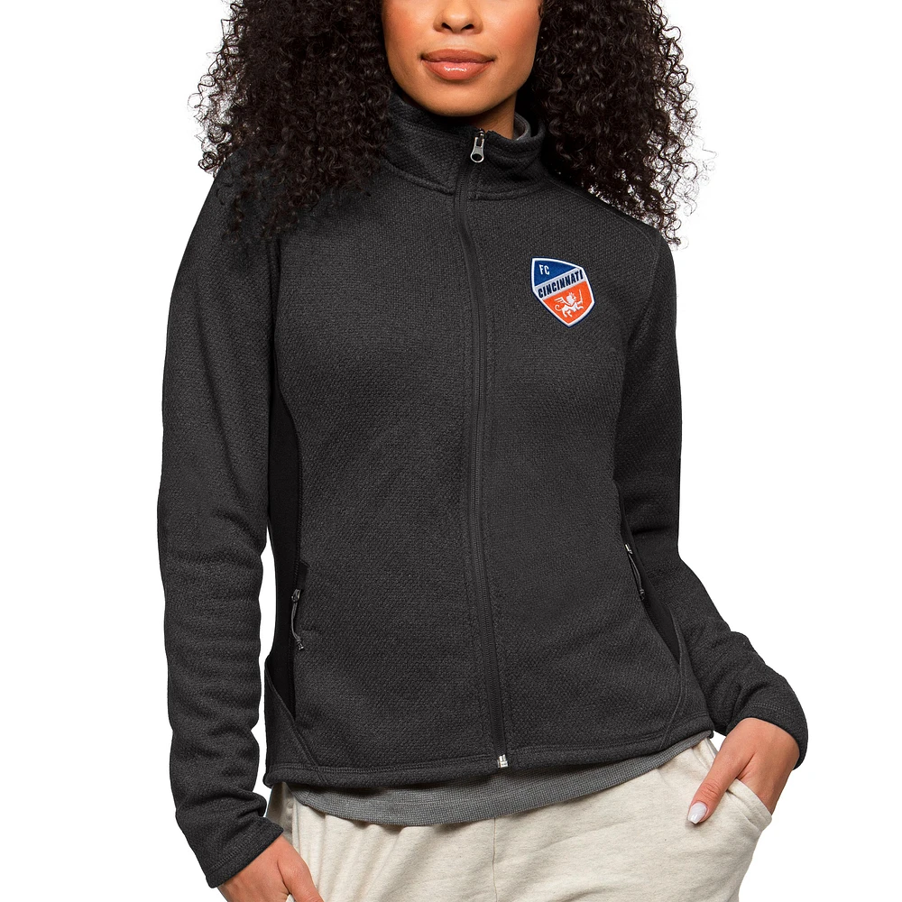Women's Antigua Heather Black FC Cincinnati Team Logo Course Full-Zip Jacket