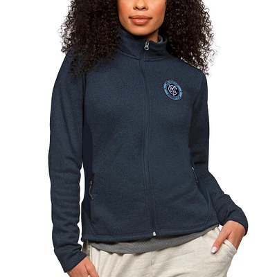 Women's Antigua Heather Navy New York City FC Team Logo Course Full-Zip Jacket