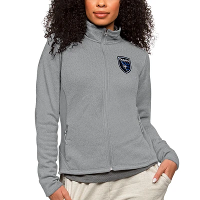 Women's Antigua Heather Gray San Jose Earthquakes Team Logo Course Full-Zip Jacket