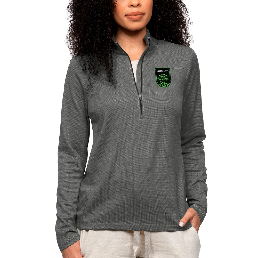 Women's Antigua Heather Charcoal Austin FC Team Logo Epic Quarter-Zip Pullover Top