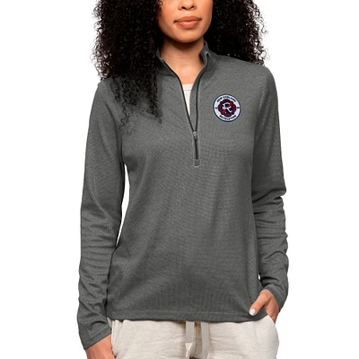 Women's Antigua Heather Charcoal New England Revolution Team Logo Epic Quarter-Zip Pullover Top