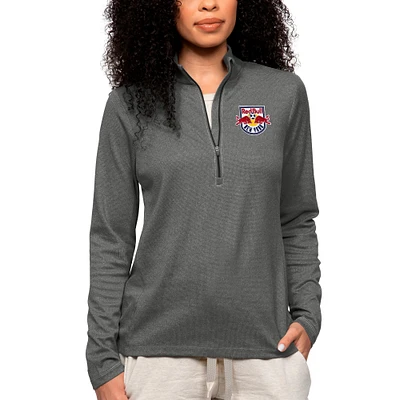 Women's Antigua Heather Charcoal New York Red Bulls Team Logo Epic Quarter-Zip Pullover Top