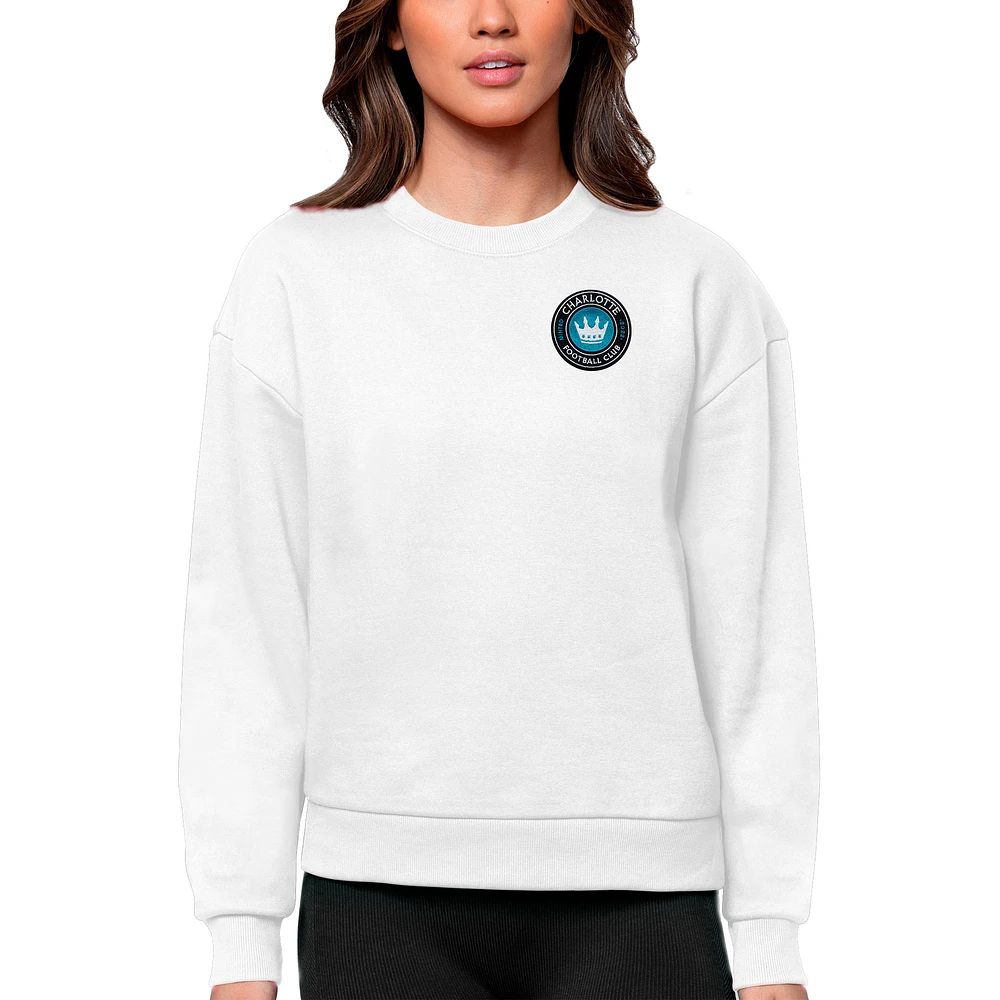 Women's Antigua White Charlotte FC Team Logo Victory Pullover Sweatshirt