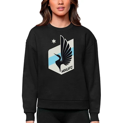 Women's Antigua Black Minnesota United FC Team Logo Victory Pullover Sweatshirt