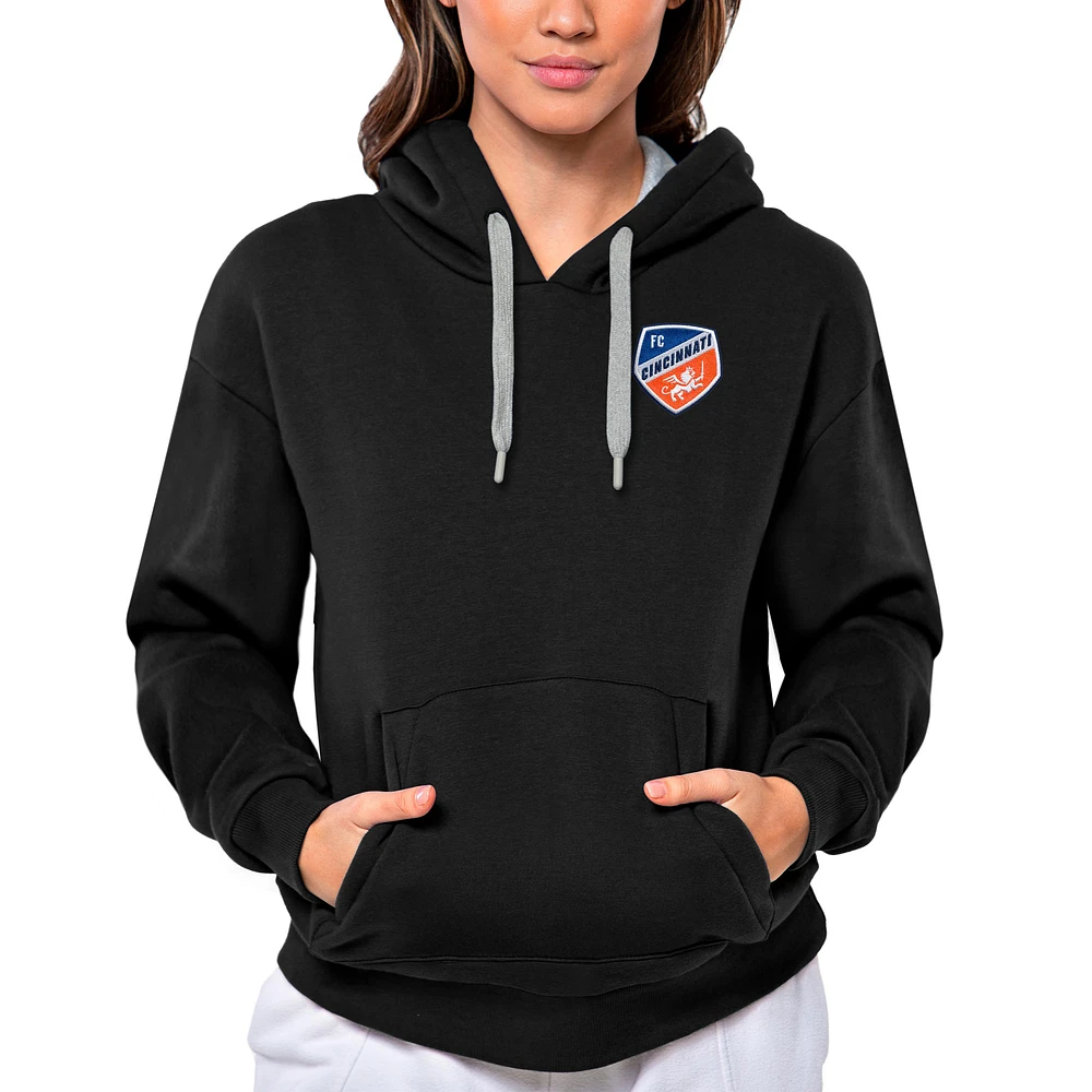 Women's Antigua Black FC Cincinnati Team Logo Victory Pullover Hoodie