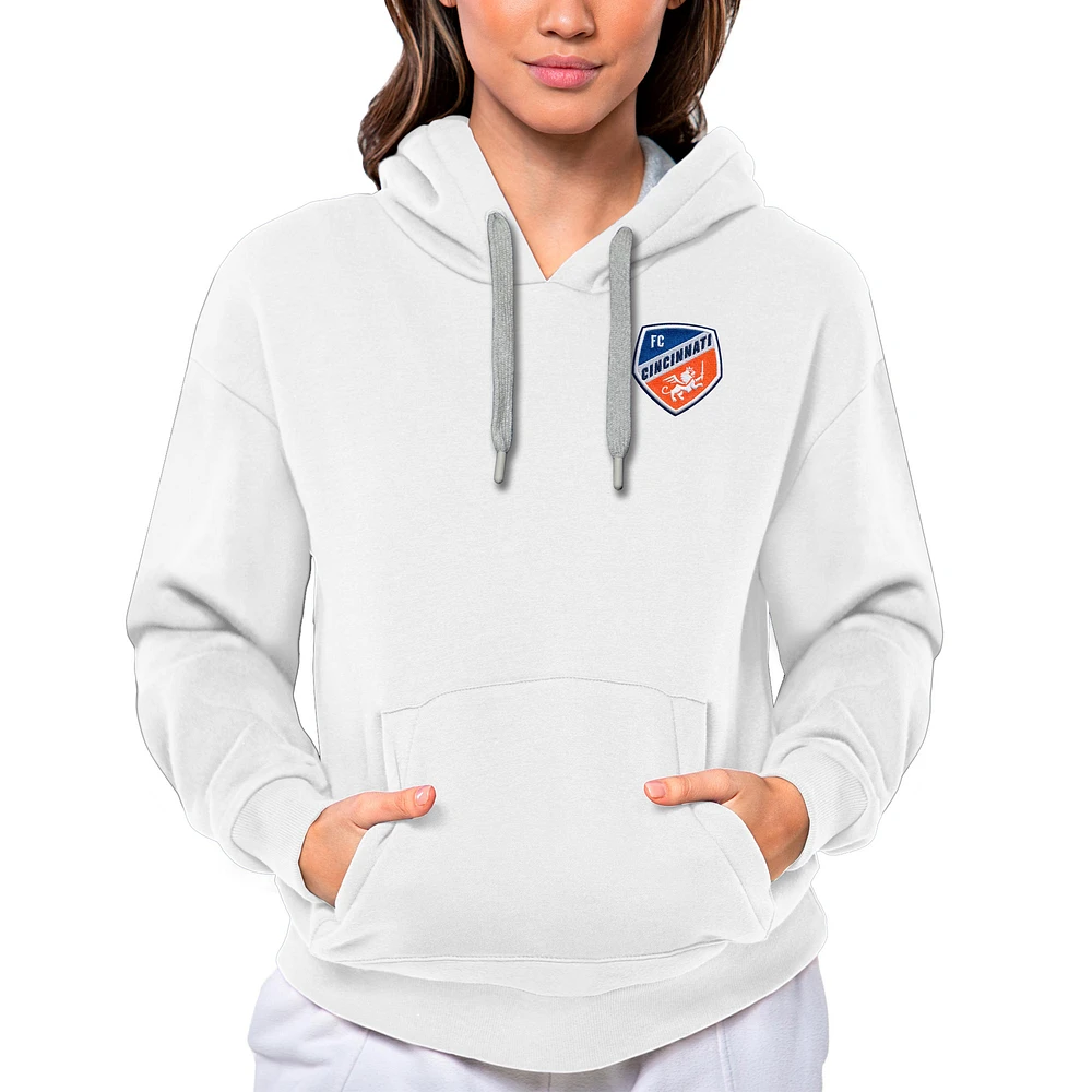 Women's Antigua White FC Cincinnati Team Logo Victory Pullover Hoodie