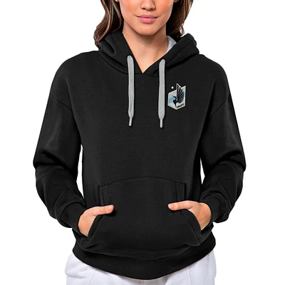 Women's Antigua Black Minnesota United FC Team Logo Victory Pullover Hoodie