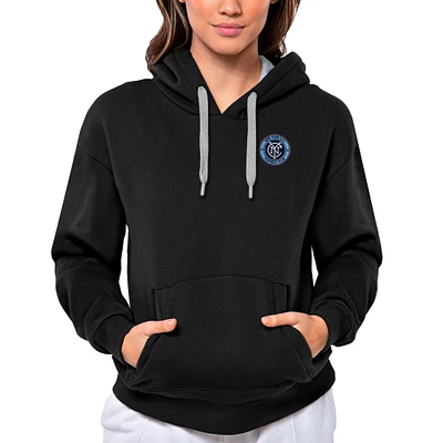 Women's Antigua Black New York City FC Team Logo Victory Pullover Hoodie
