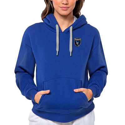 Women's Antigua Royal San Jose Earthquakes Team Logo Victory Pullover Hoodie
