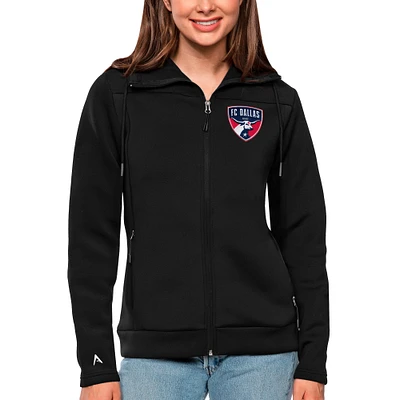 Women's Antigua Black FC Dallas Team Logo Protect Full-Zip Hoodie
