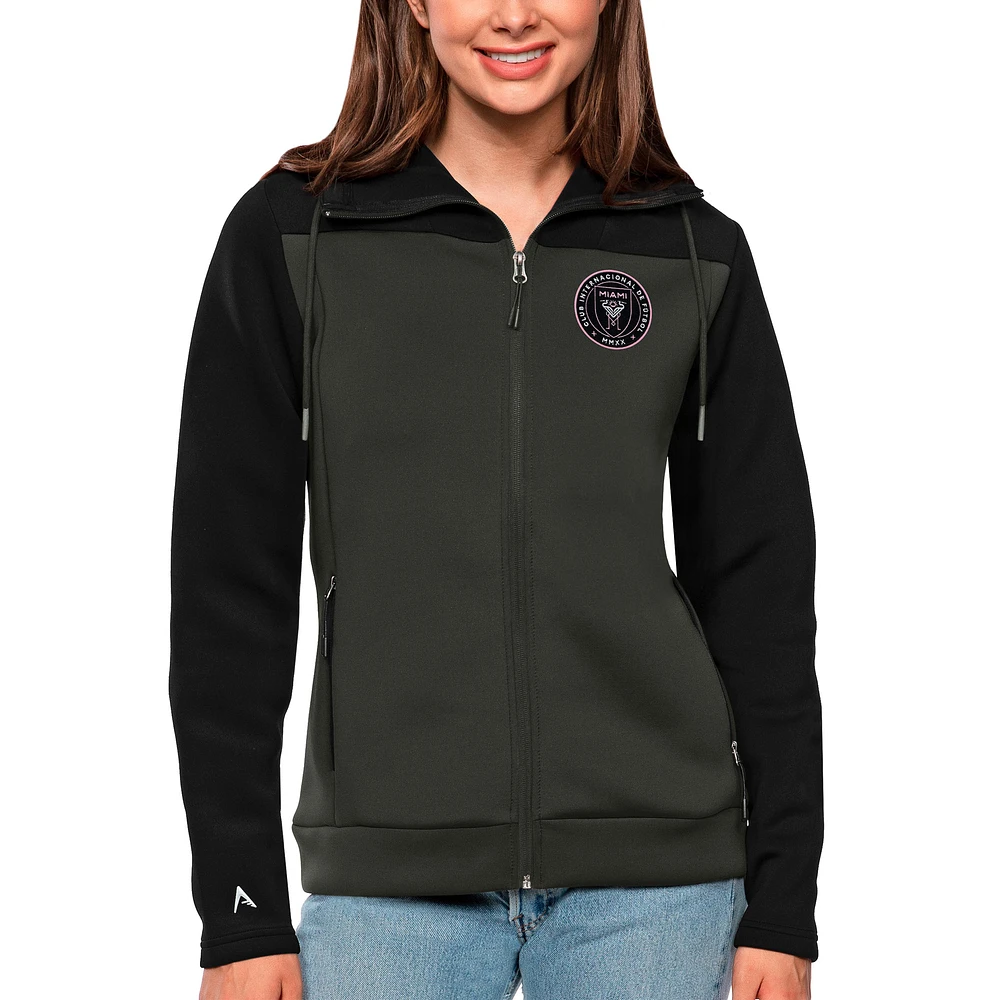 Women's Antigua Black/Gray Inter Miami CF Protect Full-Zip Hoodie