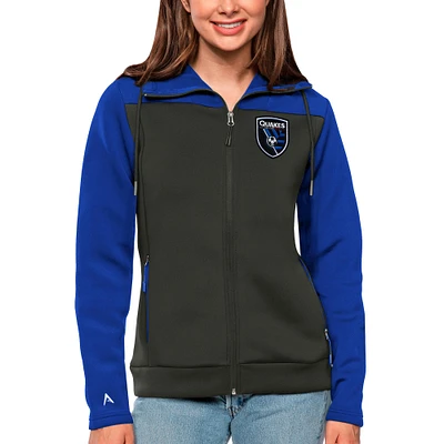 Women's Antigua Royal/Gray San Jose Earthquakes Protect Full-Zip Hoodie