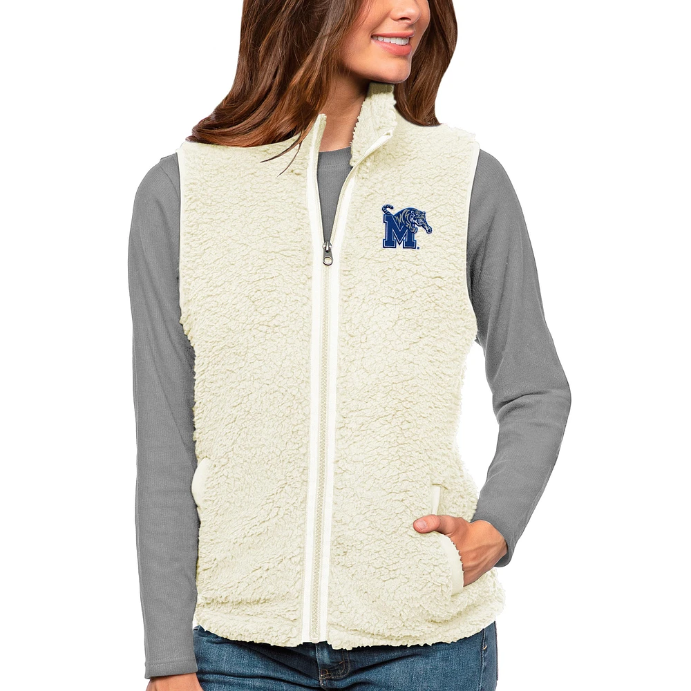Women's Antigua Cream Memphis Tigers Grace Full-Zip Vest