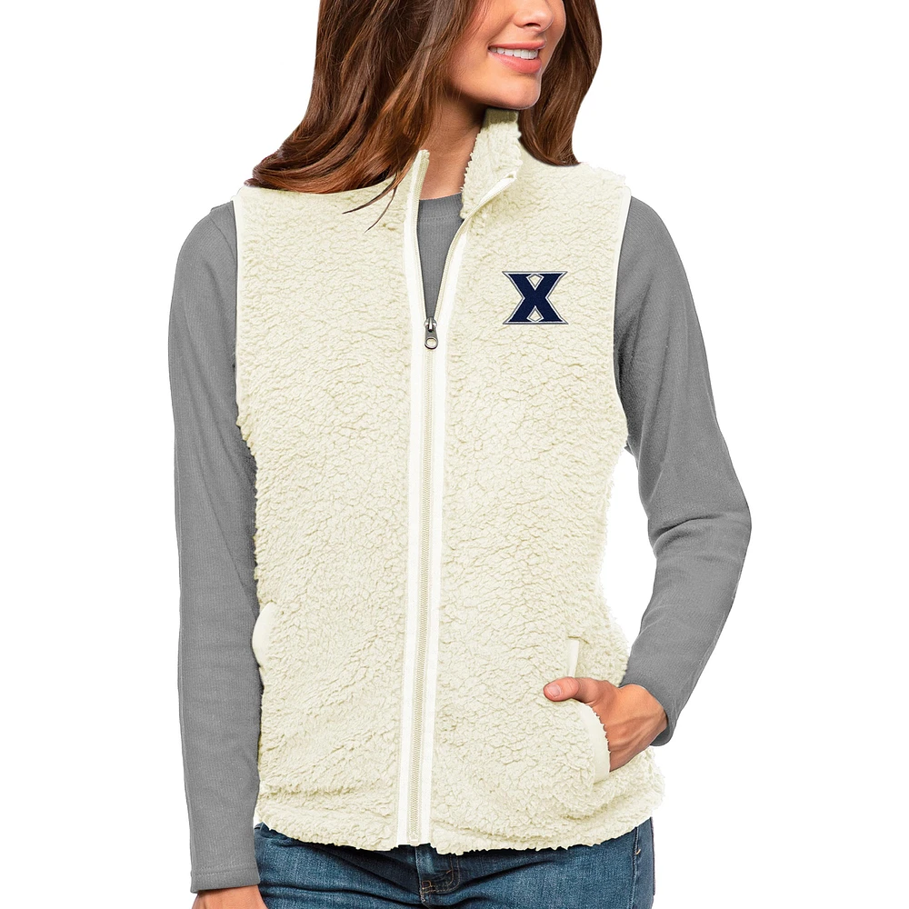 Women's Antigua Cream Xavier Musketeers Grace Full-Zip Vest