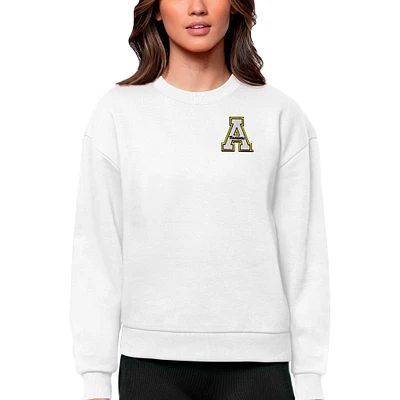 Women's Antigua White Appalachian State Mountaineers Logo Victory Crewneck Pullover Sweatshirt