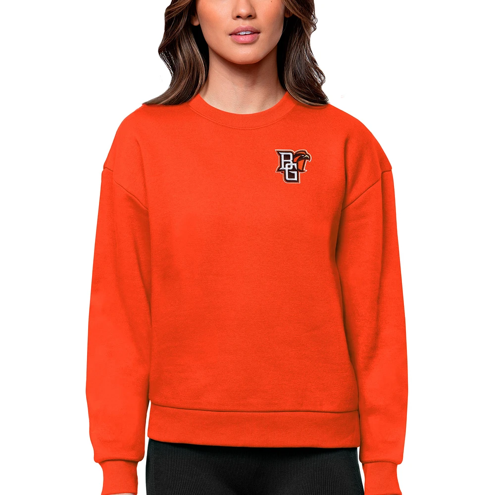 Women's Antigua Orange Bowling Green St. Falcons Logo Victory Crewneck Pullover Sweatshirt