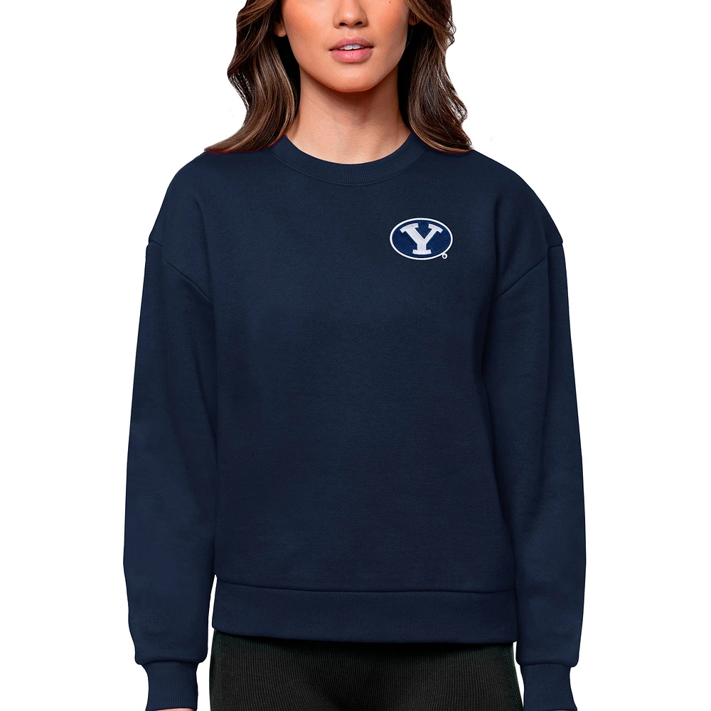 Women's Antigua Navy BYU Cougars Logo Victory Crewneck Pullover Sweatshirt