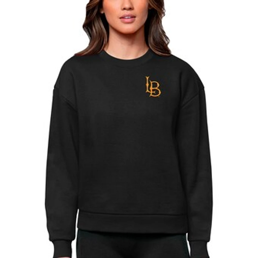 Women's Antigua Black Cal State Long Beach The Logo Victory Crewneck Pullover Sweatshirt