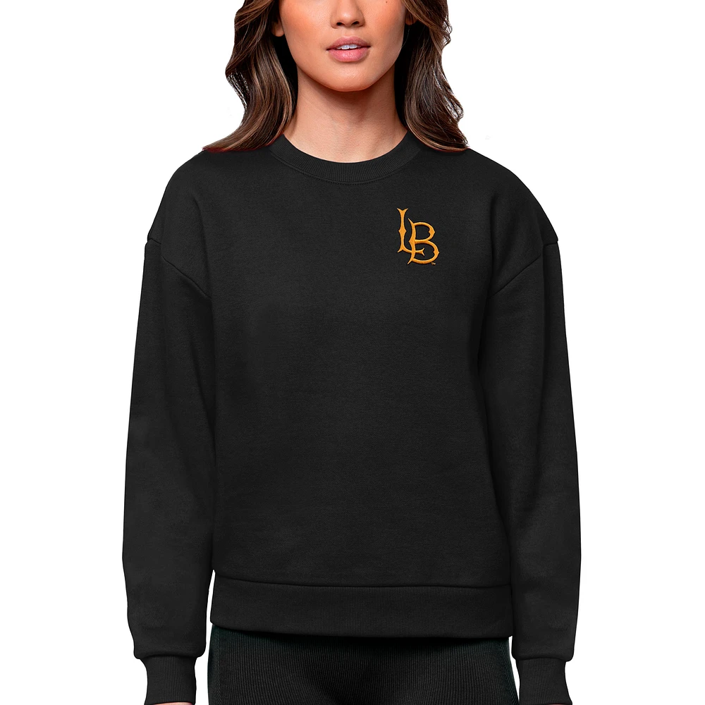 Women's Antigua Black Cal State Long Beach The Logo Victory Crewneck Pullover Sweatshirt
