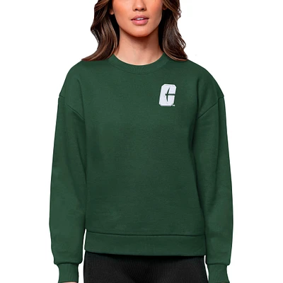 Women's Antigua Green Charlotte 49ers Logo Victory Crewneck Pullover Sweatshirt