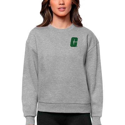 Women's Antigua Heather Gray Charlotte 49ers Logo Victory Crewneck Pullover Sweatshirt
