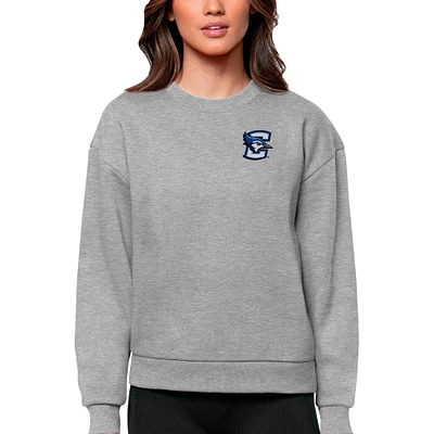 Women's Antigua Heather Gray Creighton Bluejays Logo Victory Crewneck Pullover Sweatshirt