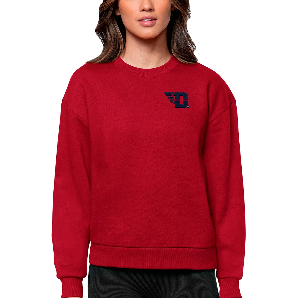 Women's Antigua Red Dayton Flyers Logo Victory Crewneck Pullover Sweatshirt